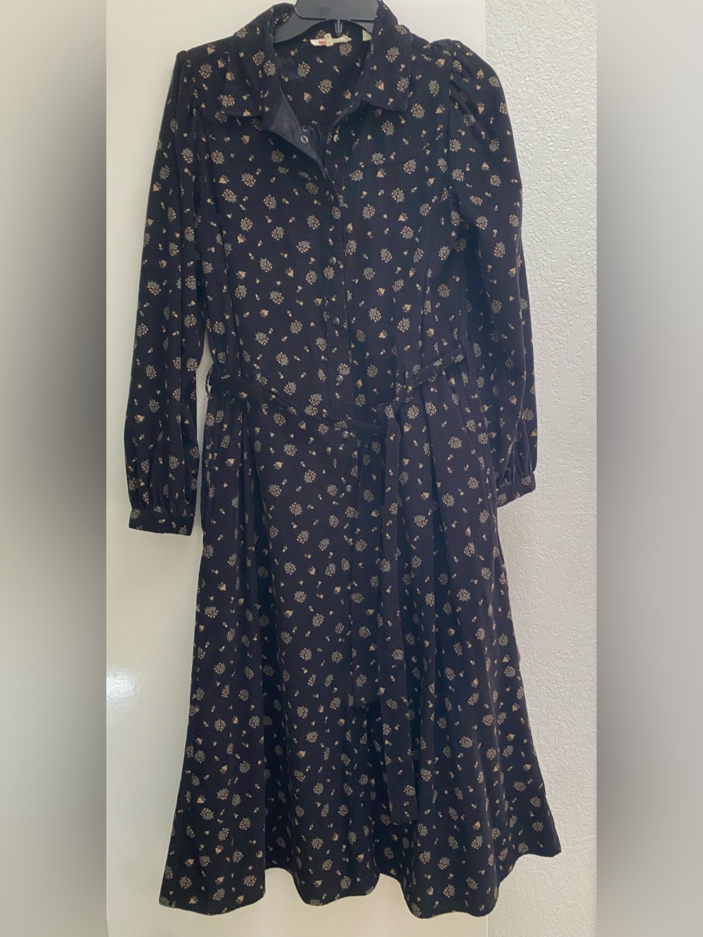 Levi's Black Floral Midi Shirt Dress with Tie Waist